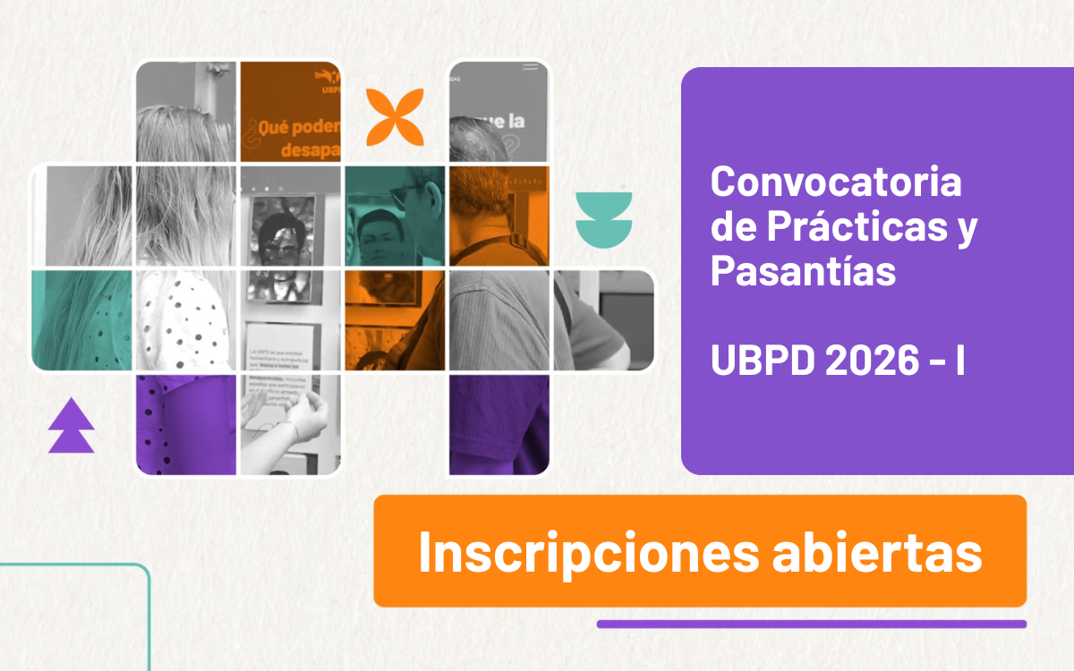 Quienes sean seleccionados participarán en los equipos de trabajo de la UBPD, fortaleciendo sus competencias profesionales mientras contribuyen al proceso de búsqueda humanitario y extrajudicial en Colombia.