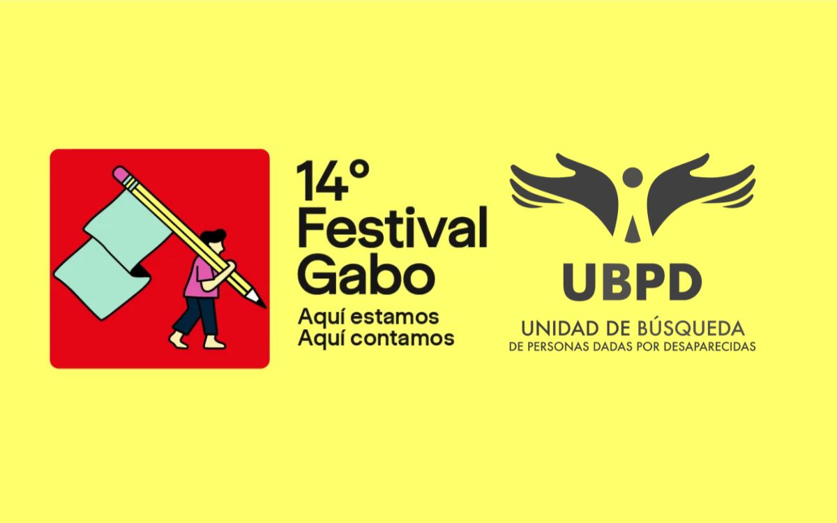 Logo del Festival Gabo de la Fundación Gabo y logo de la Unidad de Búsqueda de Personas dadas por Desaparecidas